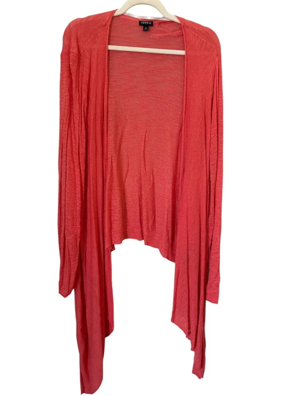 Torrid Slub Cardigan Sweater Size 6X Drape Front Long Sleeve Rayon Blend Coral - Picture 3 of 9